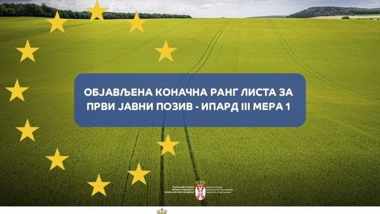 Objavljena Konačna rang lista za Prvi javni poziv – IPARD III Mera 1